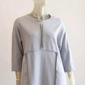 Kozan artsy boxy shift Dress oversized S big pockets exposed hems gray/blue